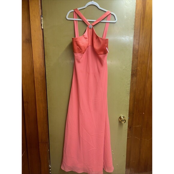 Women, Peach Long Halter  Bridesmaid Dress, Sz 12 New With Tag - Picture 1 of 8